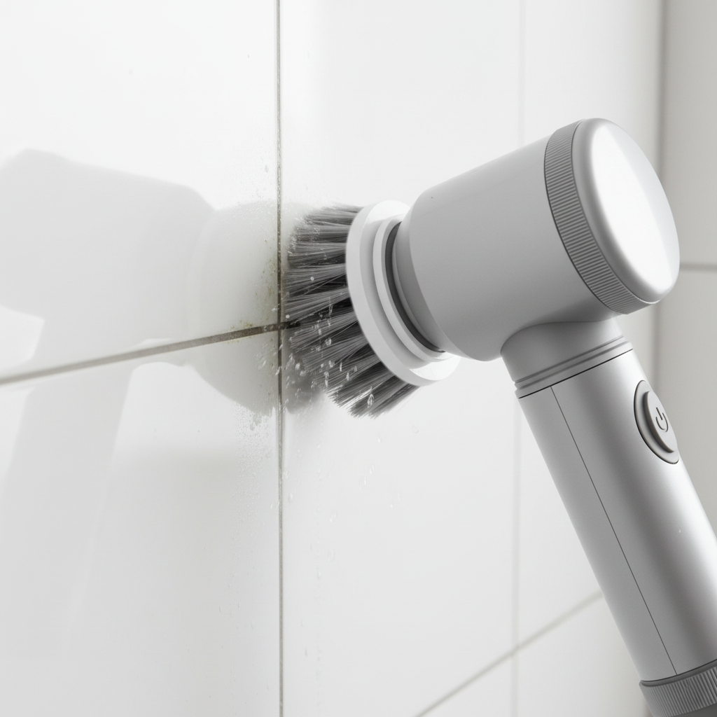 PowerSpin cordless brush scrubbing bathroom tile grout